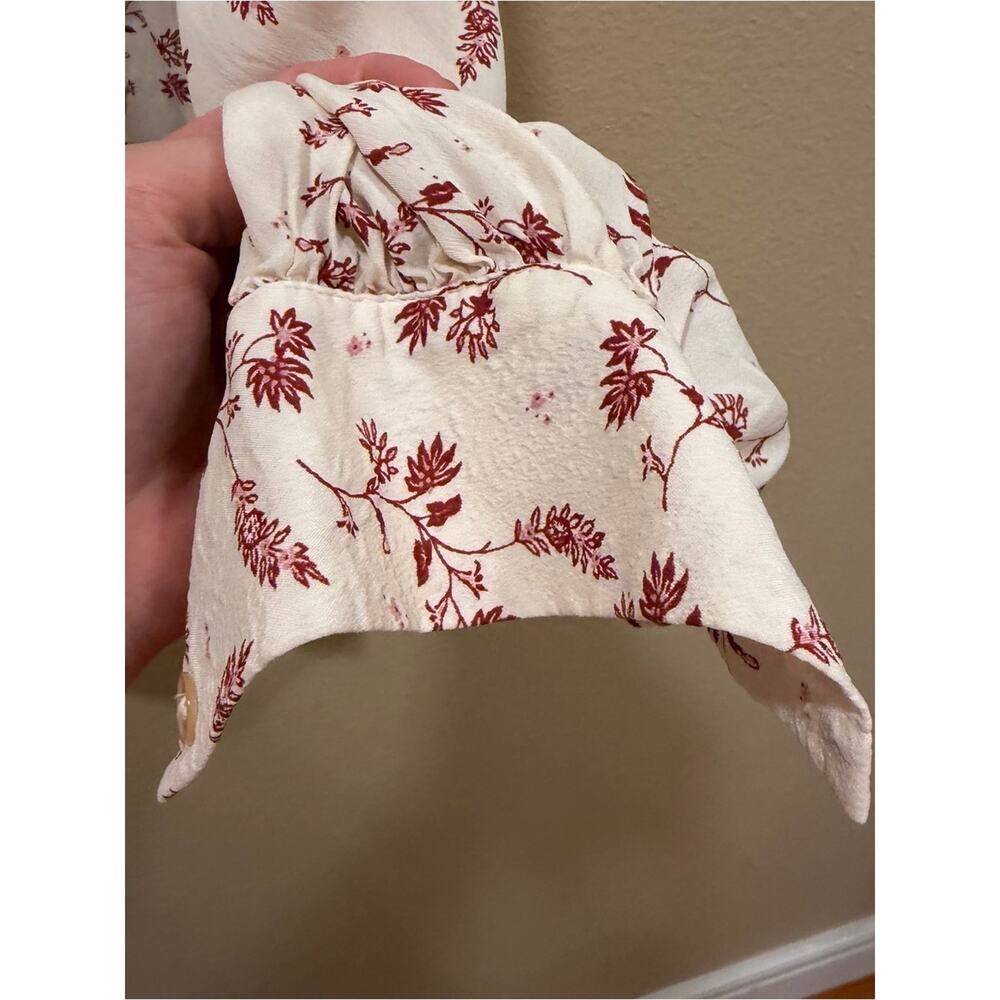 Frame Silk Blend Cream Blouse with Rust Floral Print Oversized Small - Picture 10 of 16